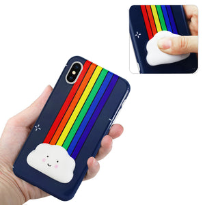 iPhone X/iPhone XS TPU DESIGN CASE WITH 3D SOFT SILICONE POKE SQUISHY RAINBOW CLOUD
