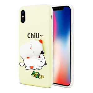 iPhone X/iPhone XS TPU DESIGN CASE WITH 3D SOFT SILICONE POKE SQUISHY SLEEPING CAT