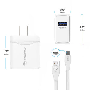 18W QC3.0 Wall Charger & 5ft Cable For Type-C