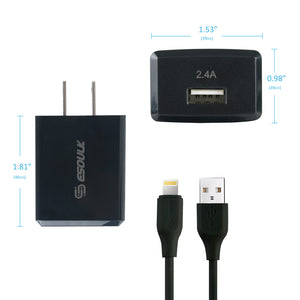 12W 2.4A Wall Charger & 5ft Cable For 8 PIN