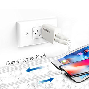 12W 2.4A Dual USB Travel Wall charger With 5FT Charging Cable for 8 PIN In White